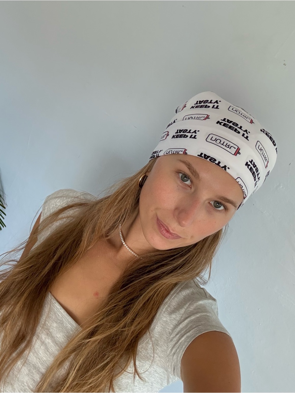 Nütrl White Bandana Headwrap with Black Graphic Print, Scarf